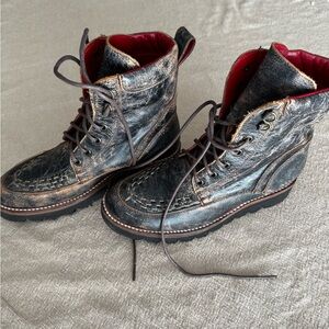 Vintage Style Black Leather Boots with Red Lining